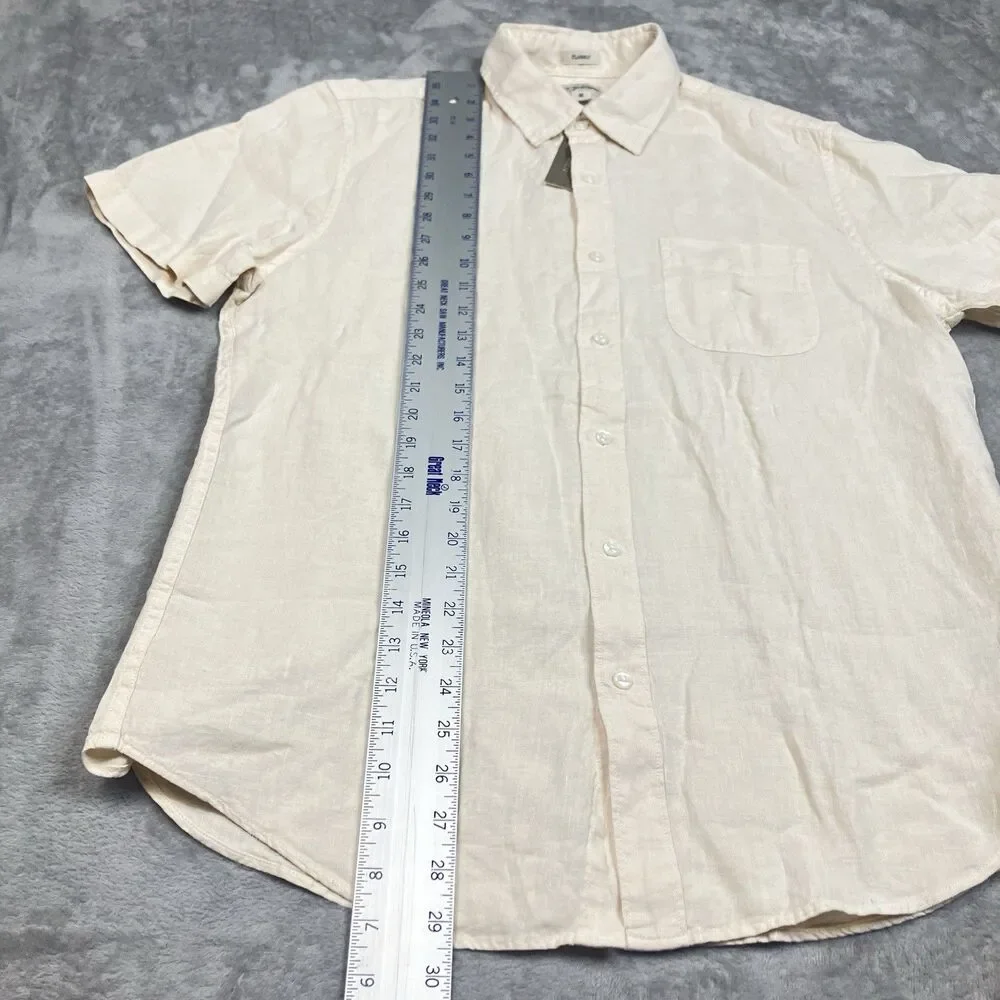 J Crew Washed Linen Shirt Mens M Natural Beige Short Sleeve Button Front CH600 - Picture 6 of 13